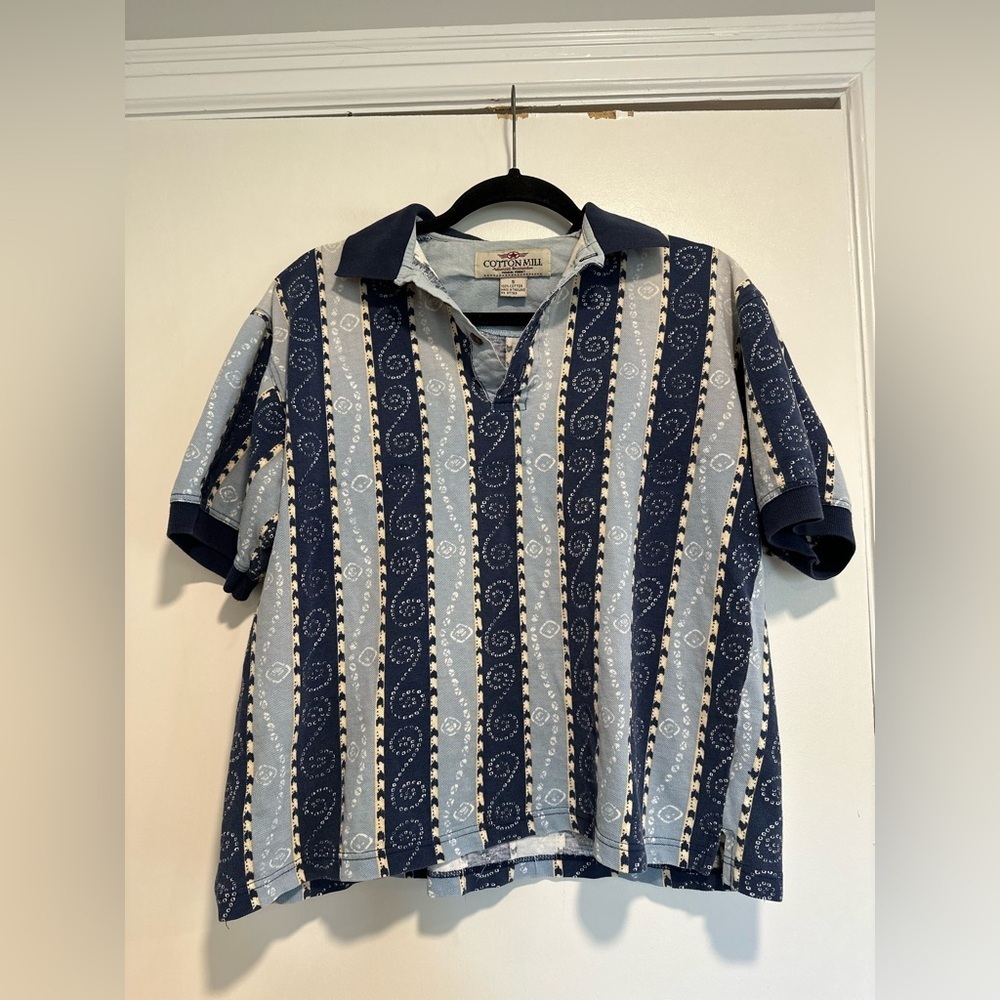 Vintage 90s Men’s Sz: S Cotton Mill Slightly Cropped Rugby Polo Stripes